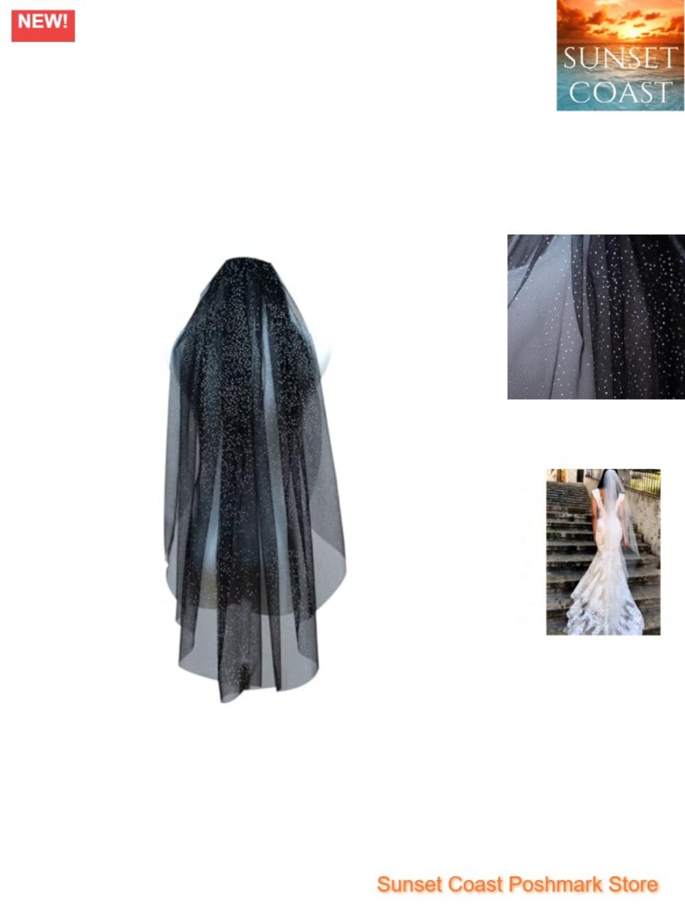 Glitter Tulle 1 Tier Cathedral Bridal Veil Metal Comb 37 in
